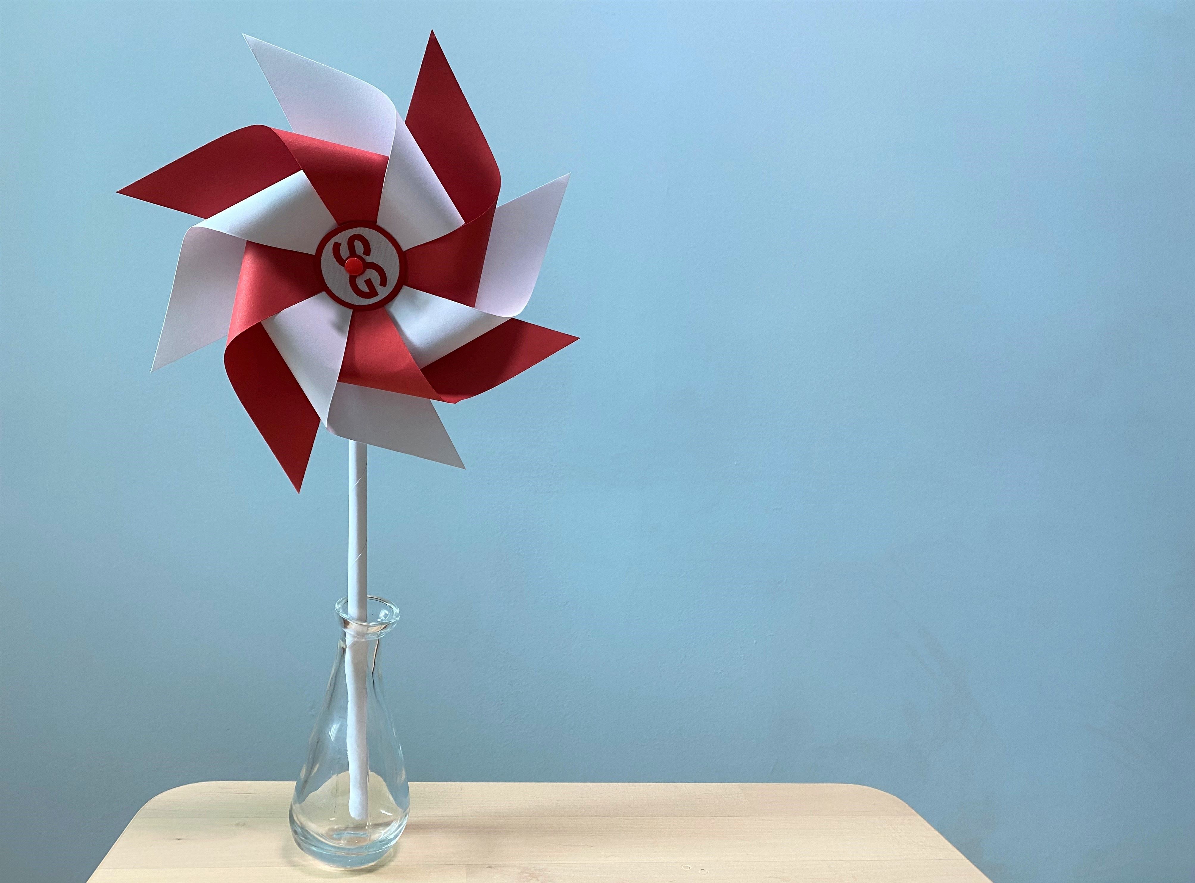 Red and white paper pinwheel 